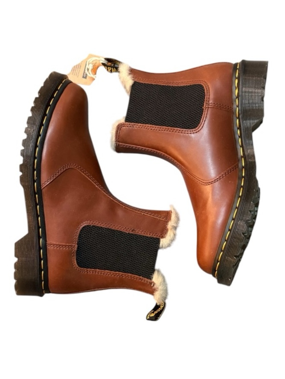 Dr. Martens Leonore 2976 cozy saddle tan leather ankle boots faux fur lined 8